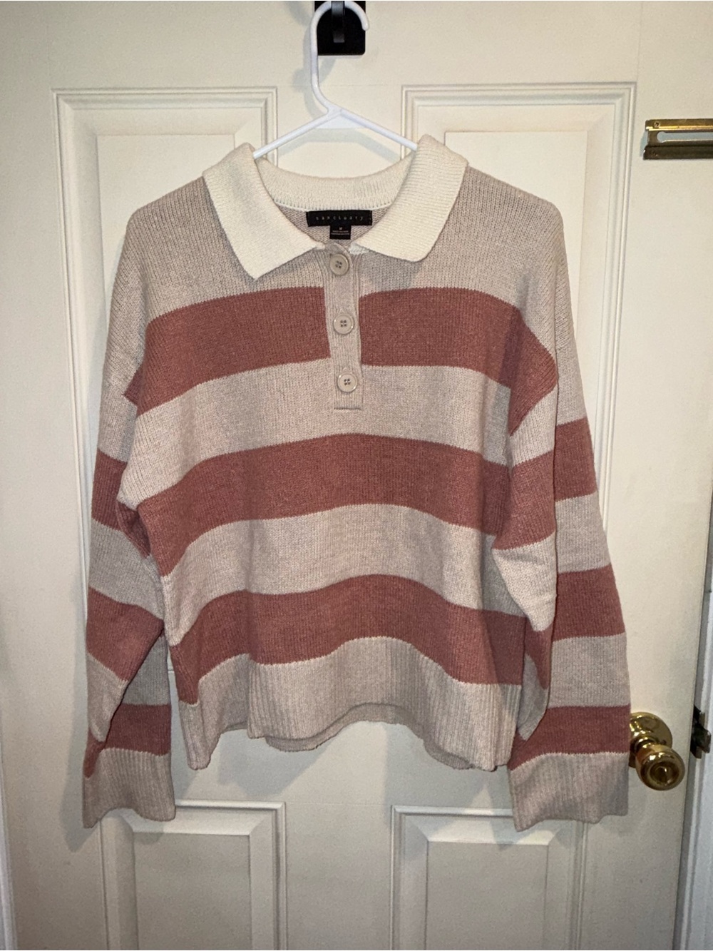 Sanctuary Striped Polo Sweater in Cream and Mauve